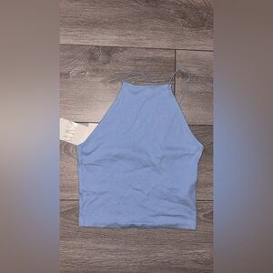 ZARA Large Crop Top Tank Baby Blue Ribbed Stretch New W Tags